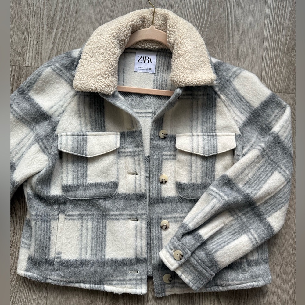 Zara Checkered Wool Blend Coat